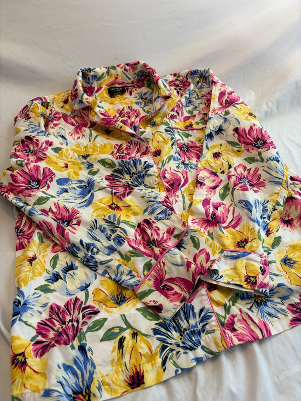 kate spade Floral Button-Down Shirt - White with Pink, Yellow & Blue Flowers